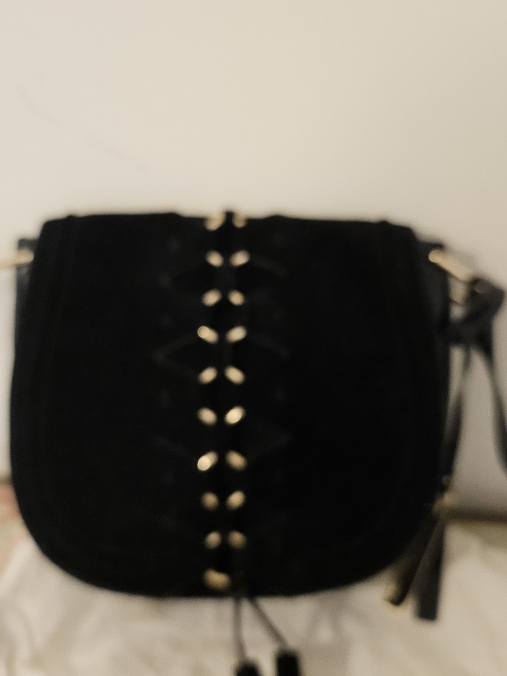 Black Suede Crossbody Bag with Gold Stud Detailing